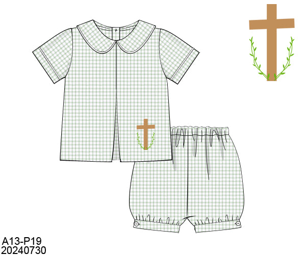 RTS - Lilac and Plaid Cross Boy Shorts Set (6m only)