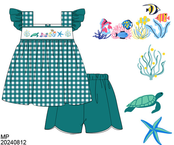 RTS A Day at the Aquarium Smock Girl Shorts Set