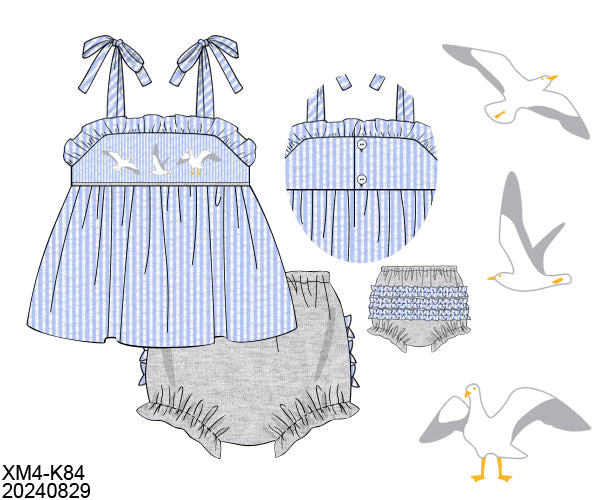 RTS Smocked Seagulls Girl Diaper Set
