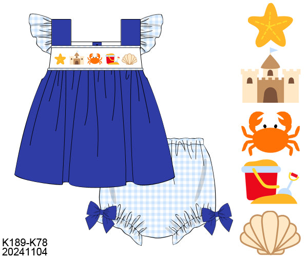 RTS Beach Fun Smocked Girl Diaper Set (6m only)