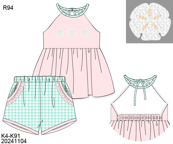 RTS French Knot Sand Dollars Girl Short Set (18m only)