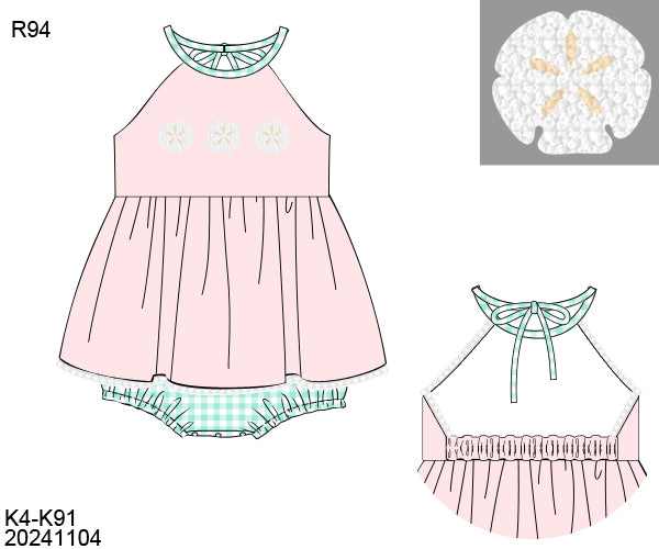 RTS French Knot Sand Dollars Girl Skirted Bubble (6m and 9m only)