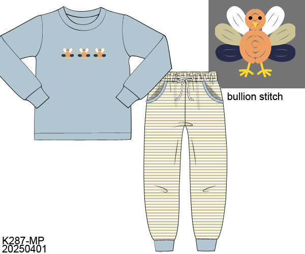 RTS Bullion Stitch Turkey Boy Jogger Set