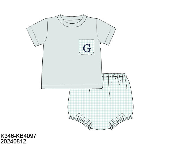 RTS Sweet Gingham Boy Diaper Set (NO MONOGRAM)