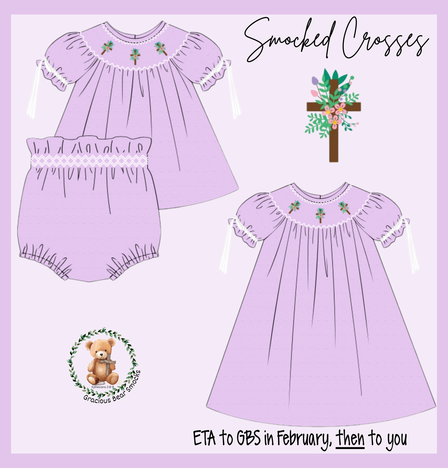 PO29 - Smocked Crosses Girl Diaper Set (ETA February to GBS, then to YOU)