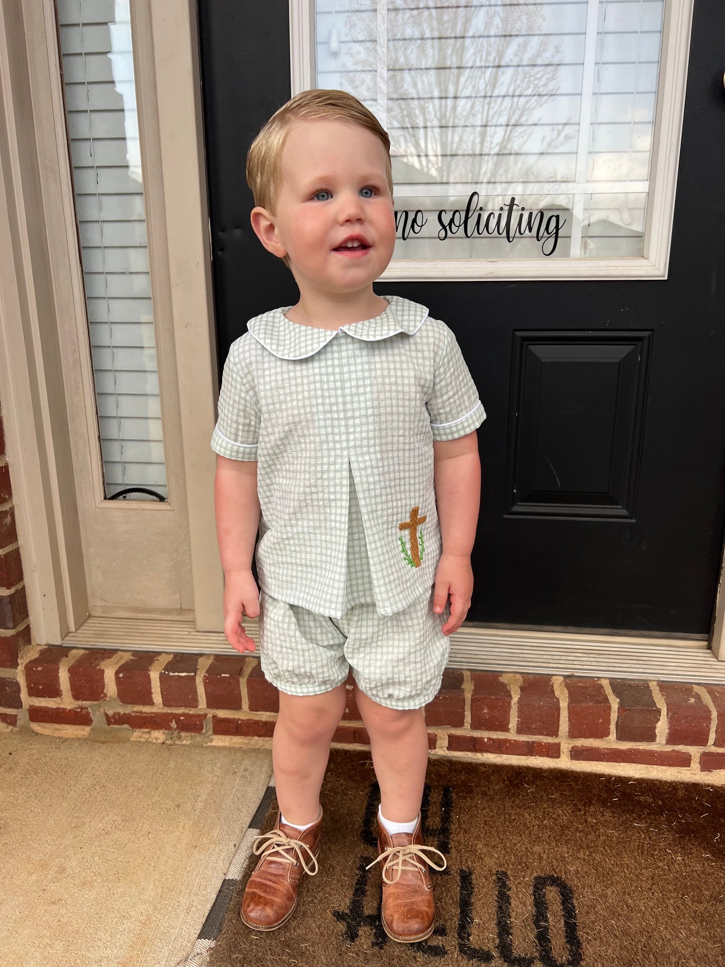RTS - Lilac and Plaid Cross Boy Shorts Set (6m only)
