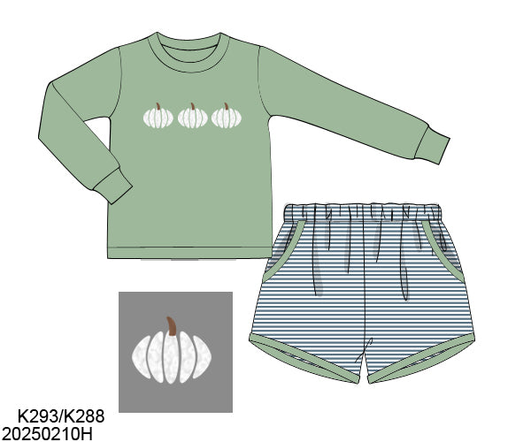 RTS French Knot White Pumpkins Boy Short Set