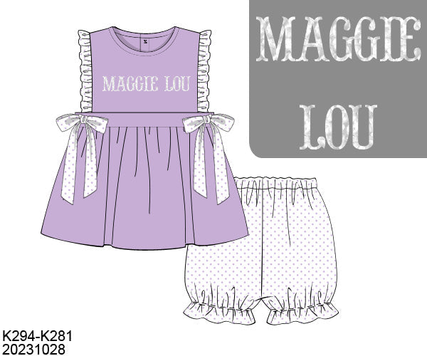 RTS Bitty Dot French Knot Girl Bubble Short Set (Extras say “MAMA’S GIRL”)