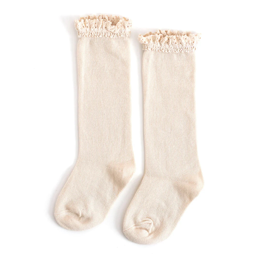 Vanilla Lace Top Knee High Socks from Little Stocking Co