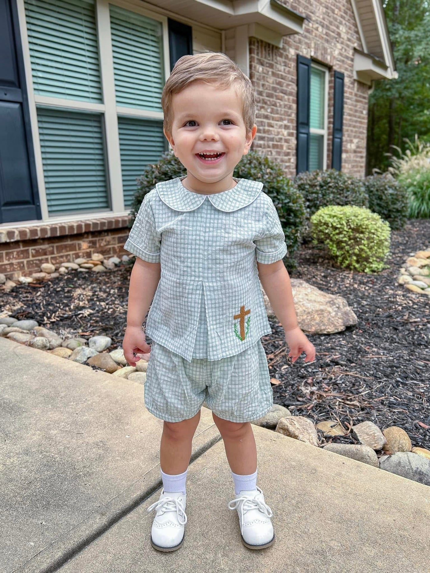 RTS - Lilac and Plaid Cross Boy Shorts Set (6m only)