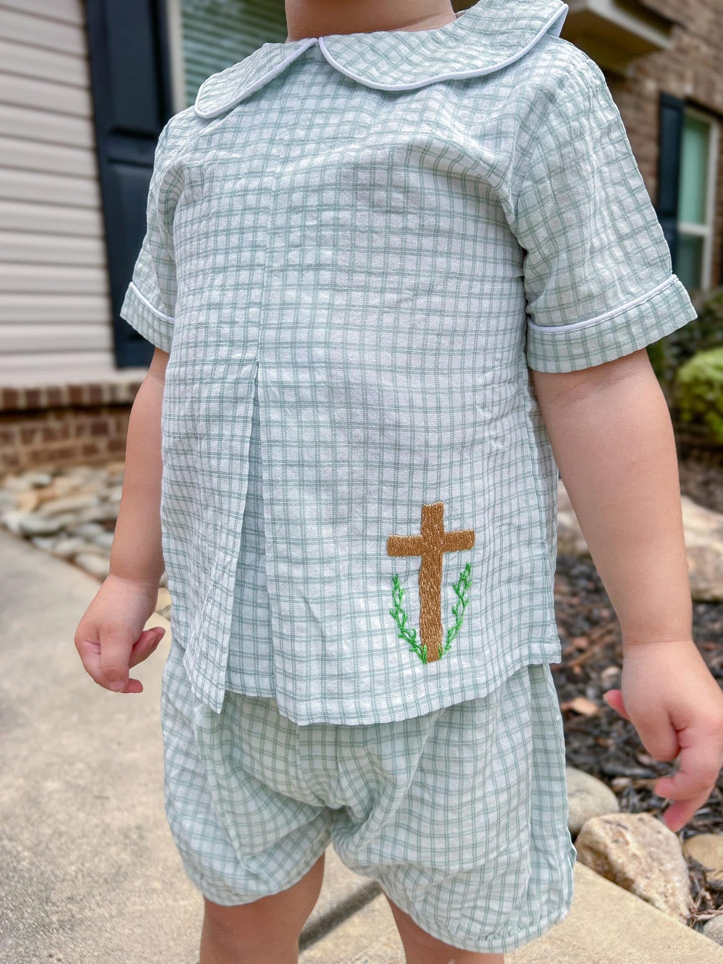 RTS - Lilac and Plaid Cross Boy Shorts Set (6m only)