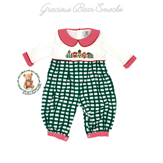 RTS Christmas Cottage Boy Long Romper