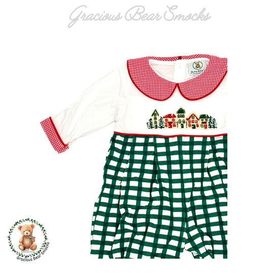RTS Christmas Cottage Boy Long Romper