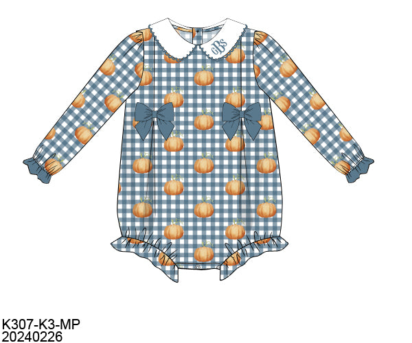 RTS Gingham Pumpkins Girl Bubble (NO MONOGRAM)