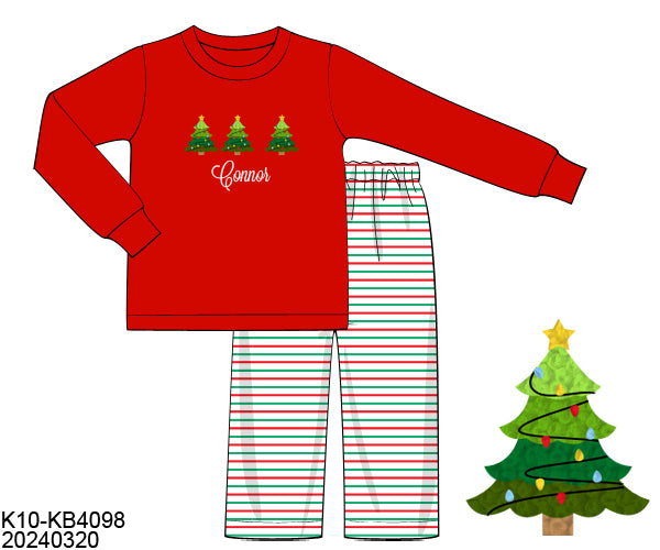 RTS Christmas Tree French Knot Boy Pant Set