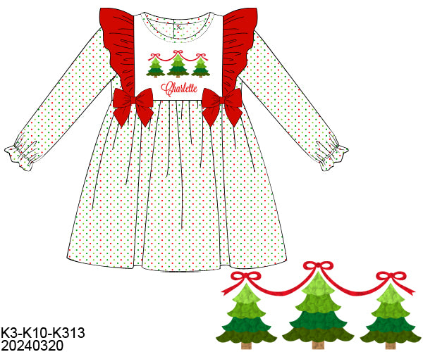 RTS Christmas Tree French Knot Girl Dress