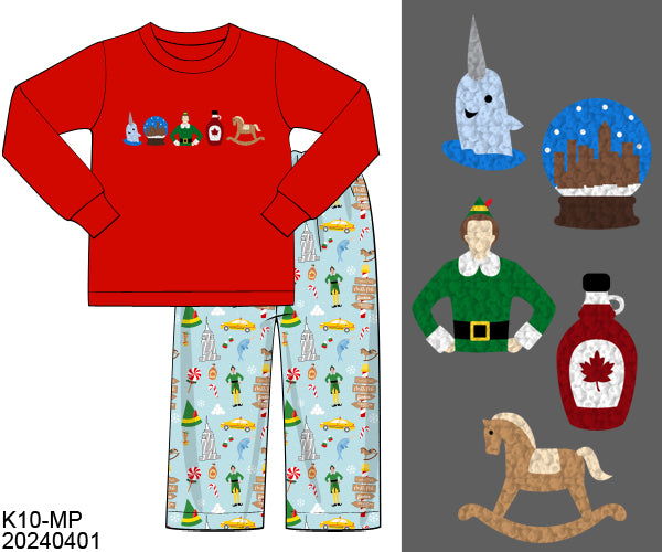 RTS - Red Elf Outfits Boy Pant Set