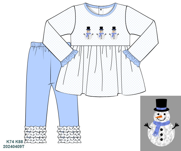 RTS Bitty Dot Snowmen Girl Pants Set