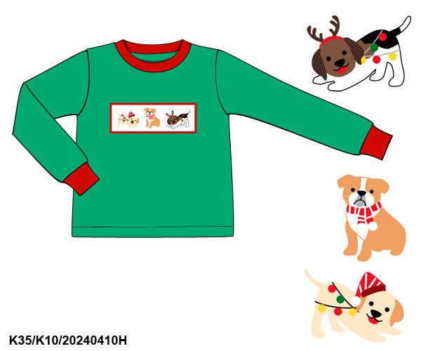 RTS Smocked Christmas Puppy Boy Shirt ONLY