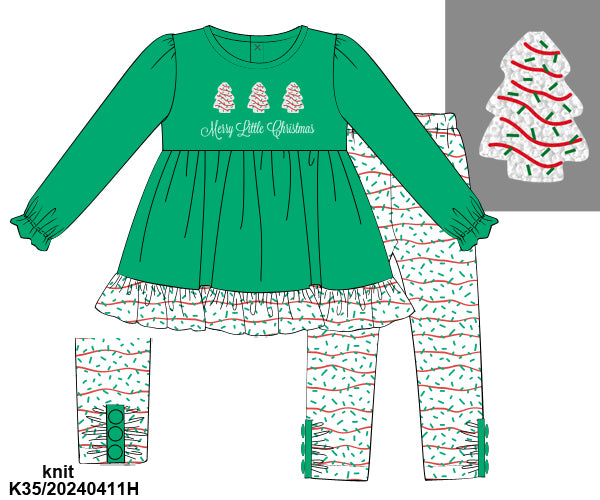 RTS French Knot Christmas Cakes Girl Pant Set