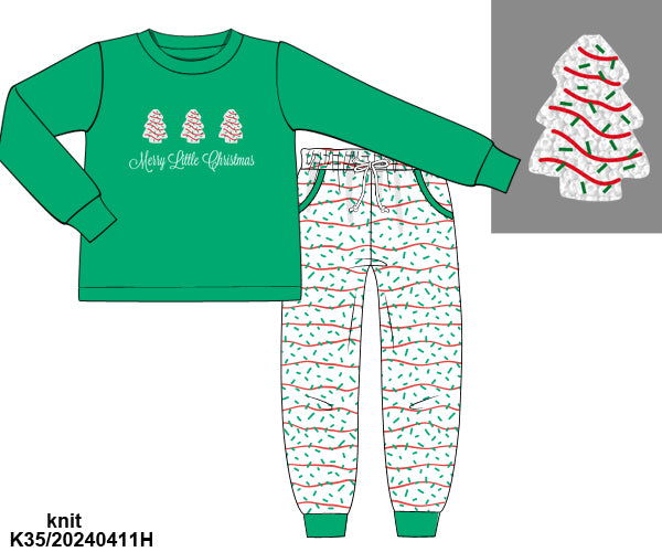 RTS French Knot Christmas Cakes Boy Jogger Set