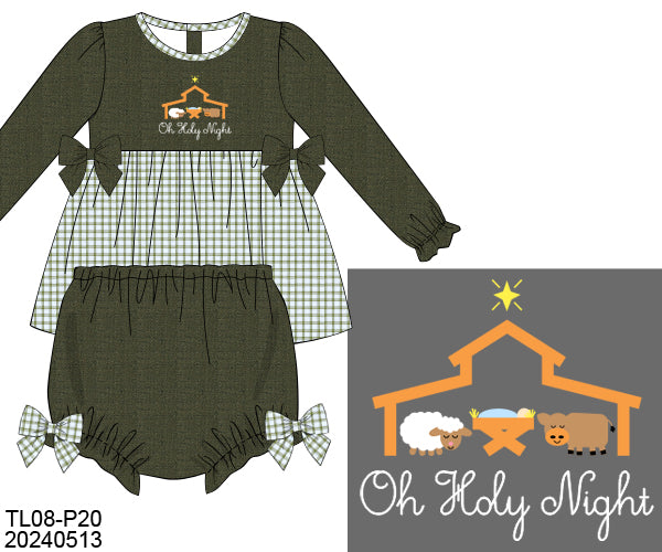 RTS O Holy Night Olive Linen Girl Diaper Set