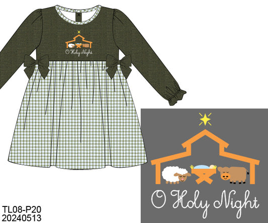 RTS O Holy Night Olive Linen Girl Dress