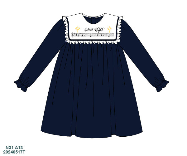 RTS - Silent Night Navy Velvet Girl Dress