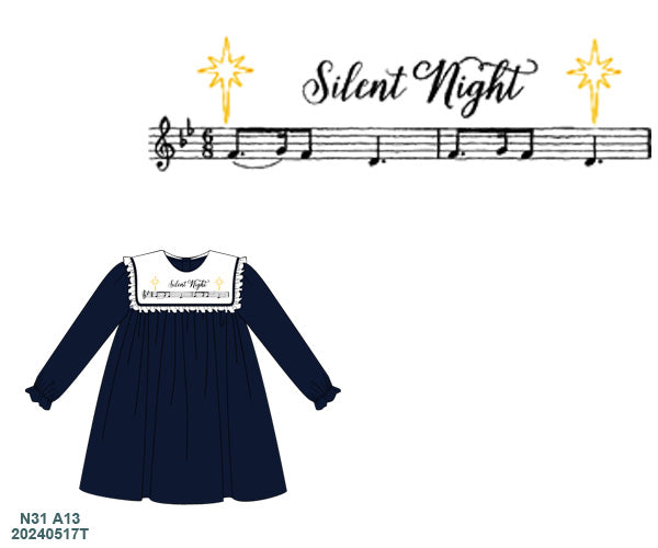 RTS - Silent Night Navy Velvet Girl Dress