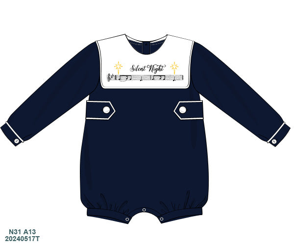 RTS - Silent Night Navy Velvet Boy Shorts Romper