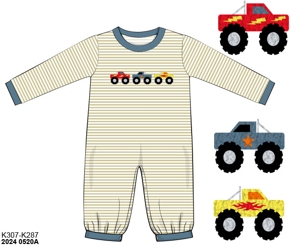 RTS Monster Trucks Boy Long Romper