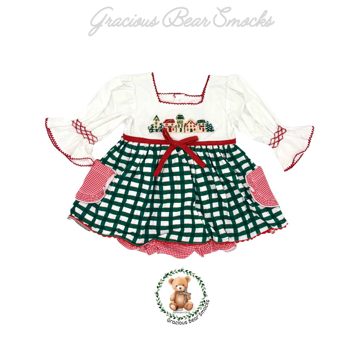 RTS Christmas Cottage Girl Skirted Bubble