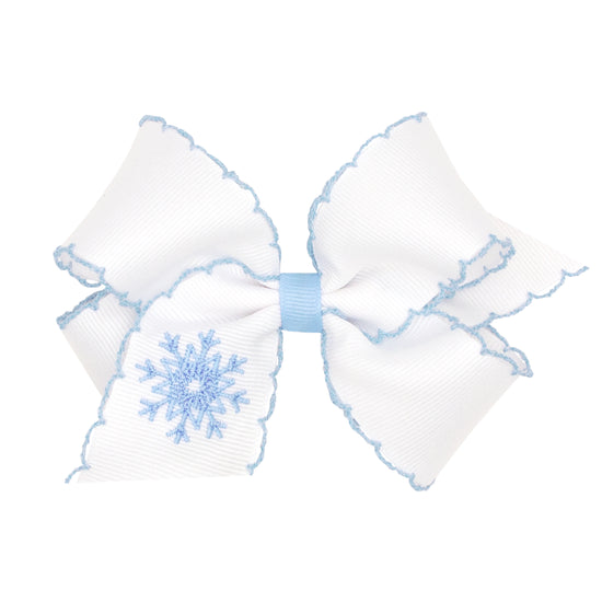 Medium Grosgrain Hair Bow with Moonstitch Edge and Snowflake Embroidery