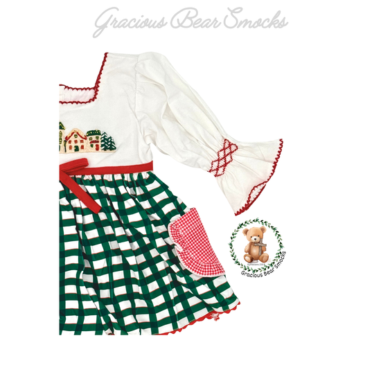 RTS Christmas Cottage Girl Bubble Shorts Set
