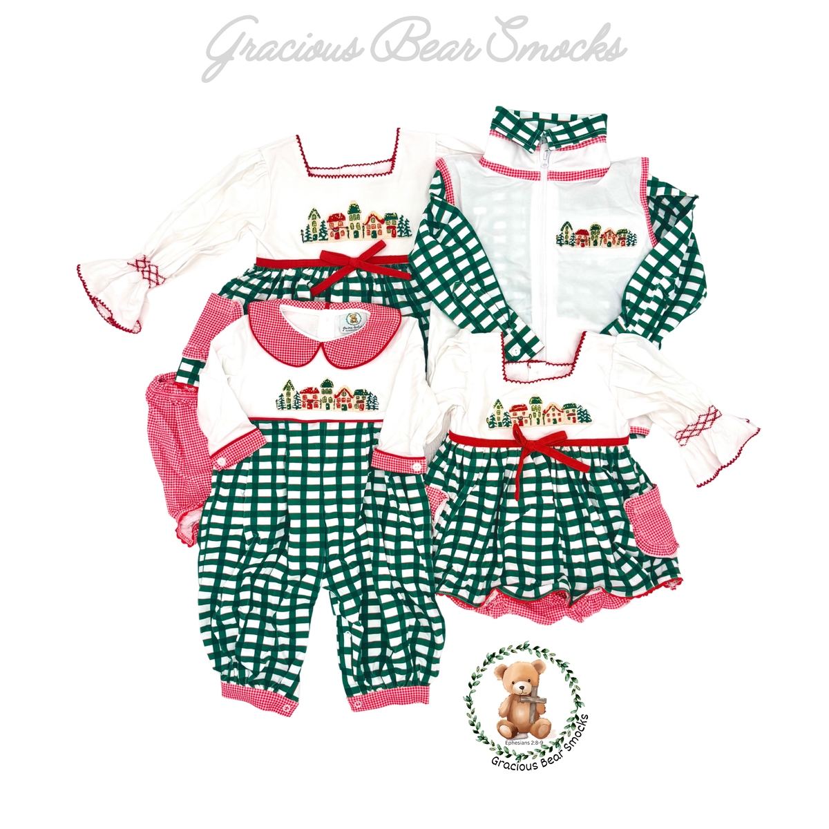 RTS Christmas Cottage Boy Long Romper