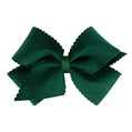 Small King Grosgrain Hair Bow with Scalloped Edge Faux Velvet Overlay - FOREST GREEN