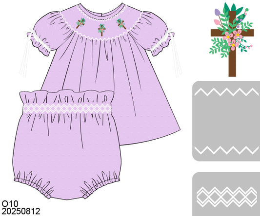 WS PO29 - Smocked Crosses Girl Diaper Set (ETA February to GBS, then to YOU)