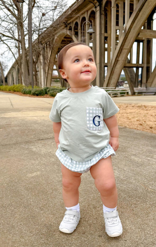 RTS Sweet Gingham Boy Diaper Set (NO MONOGRAM)