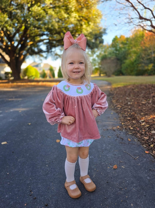 RTS Smocked Wreath Girl Diaper Set