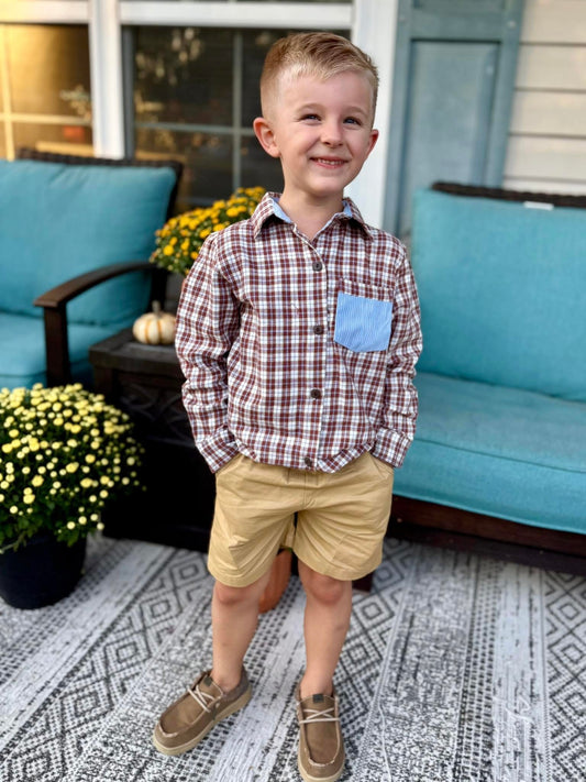 RTS Fall Floral and Plaid Family Boy Shirt ONLY