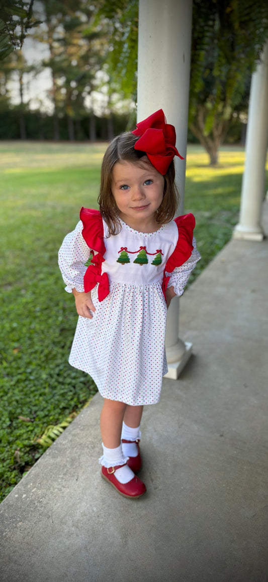 RTS Christmas Tree French Knot Girl Dress