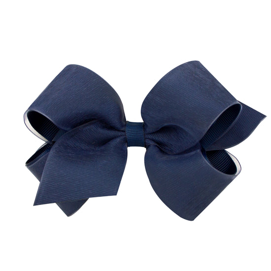 Medium Organza and Grosgrain Overlay Hair Bow - NAVY