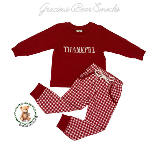 RTS Thankful Boy Jogger Set - all say "THANKFUL"