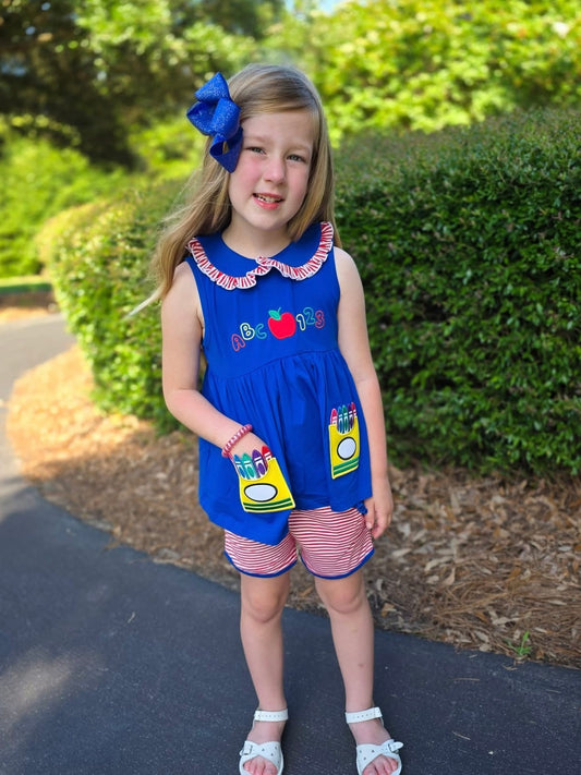 RTS ABC 123 Applique Girl Shorts Set