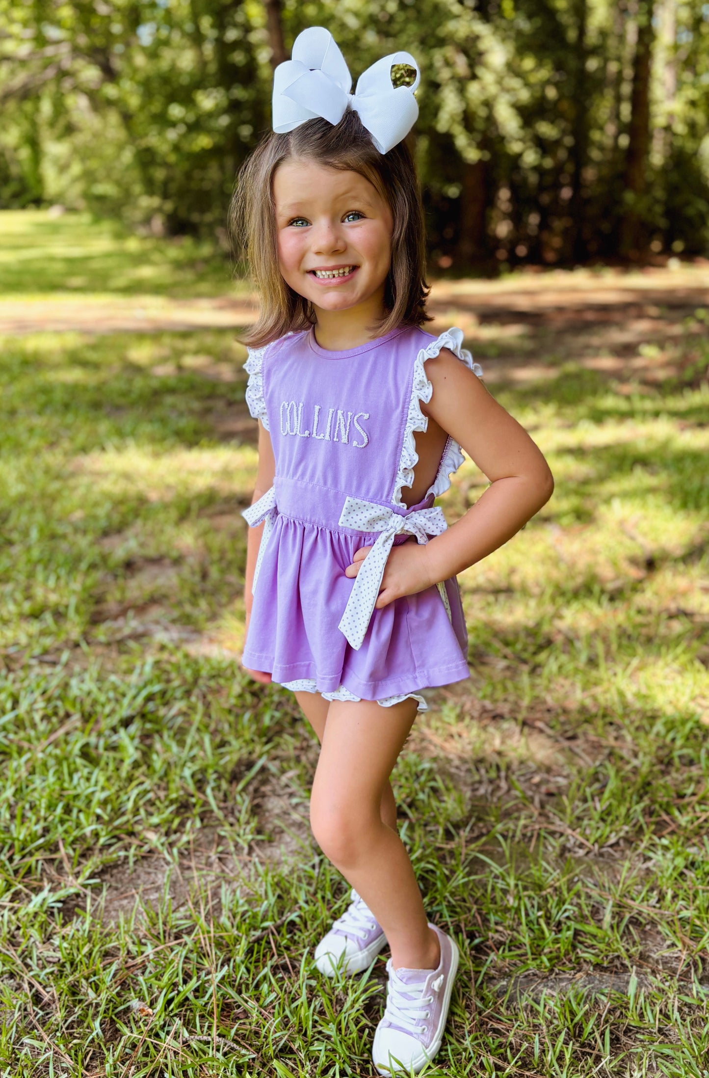 RTS Bitty Dot French Knot Girl Bubble Short Set (Extras say “MAMA’S GIRL”)