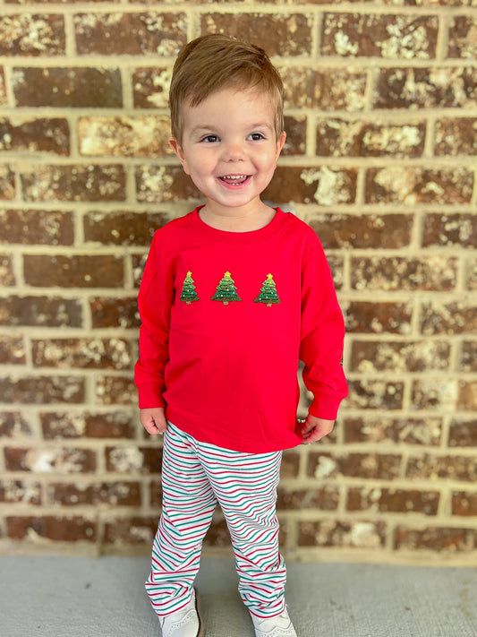 RTS Christmas Tree French Knot Boy Pant Set