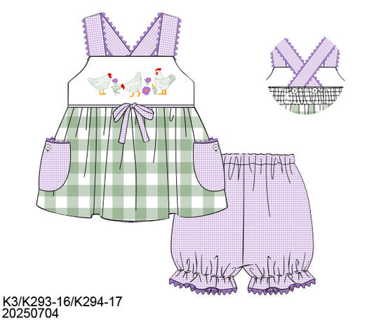 RTS Spring Chickens Girl Bubble Shorts Set
