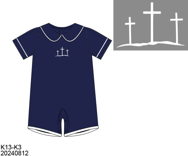 RTS Hand Embroidered Cross Boy Romper