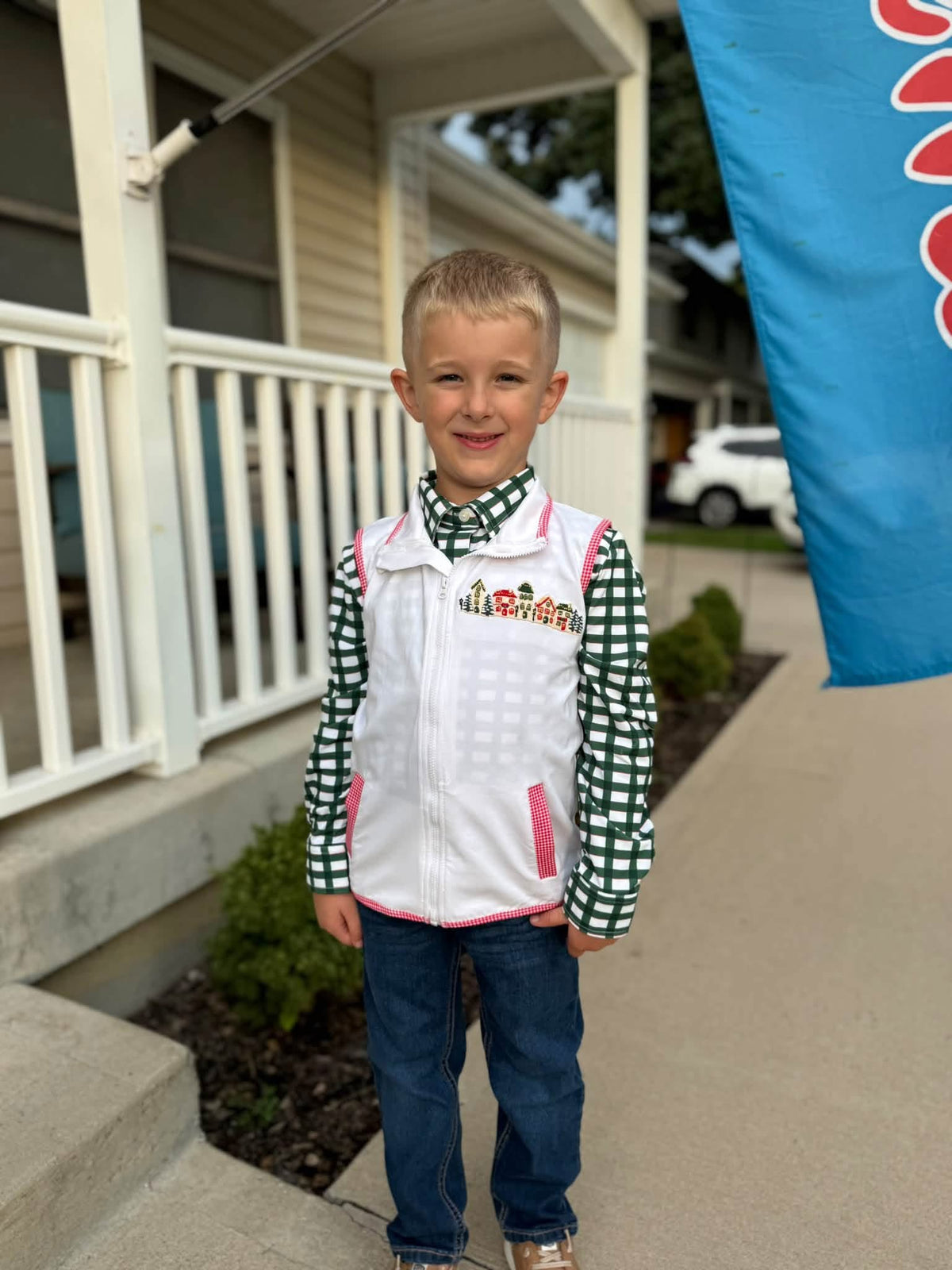 RTS Christmas Cottage Boy Button Down & Vest