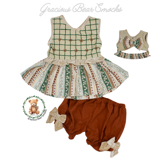 RTS Rust Floral Girl Bubble Short Set